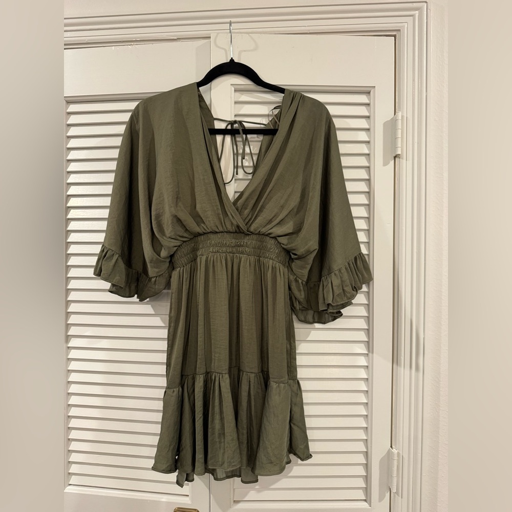Glam Olive Green Elbow Length Sleeve Dress